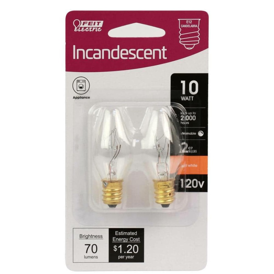 Light Bulbs * | 10-Watt Soft White (2700K) C7 Candelabra E12 Base Dimmable Incandescent Appliance Light Bulb (2-Pack) By Feit Electric