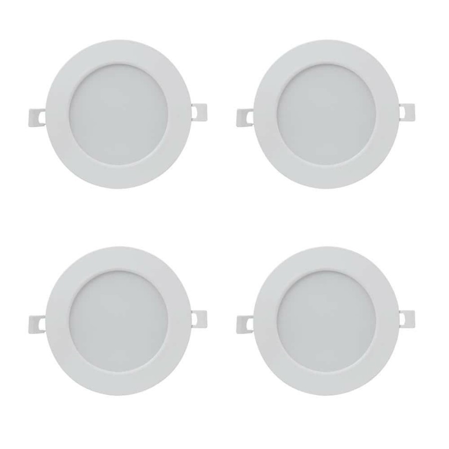 Recessed Lighting * | 6 In. 75W Equivalent 3000K Bright White Canless Dimmable Integrated Led Retrofit Recessed Light Flat Panel Trim 4-Pack By Feit Electric