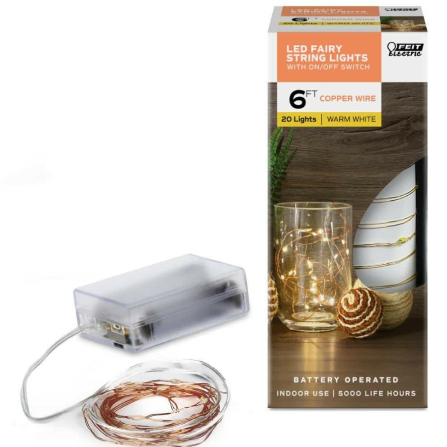 Cabinet Lights * | 20-Light 6 Ft. Indoor Led Copper Wire Warm White Battery Operated Fairy String Light By Feit Electric