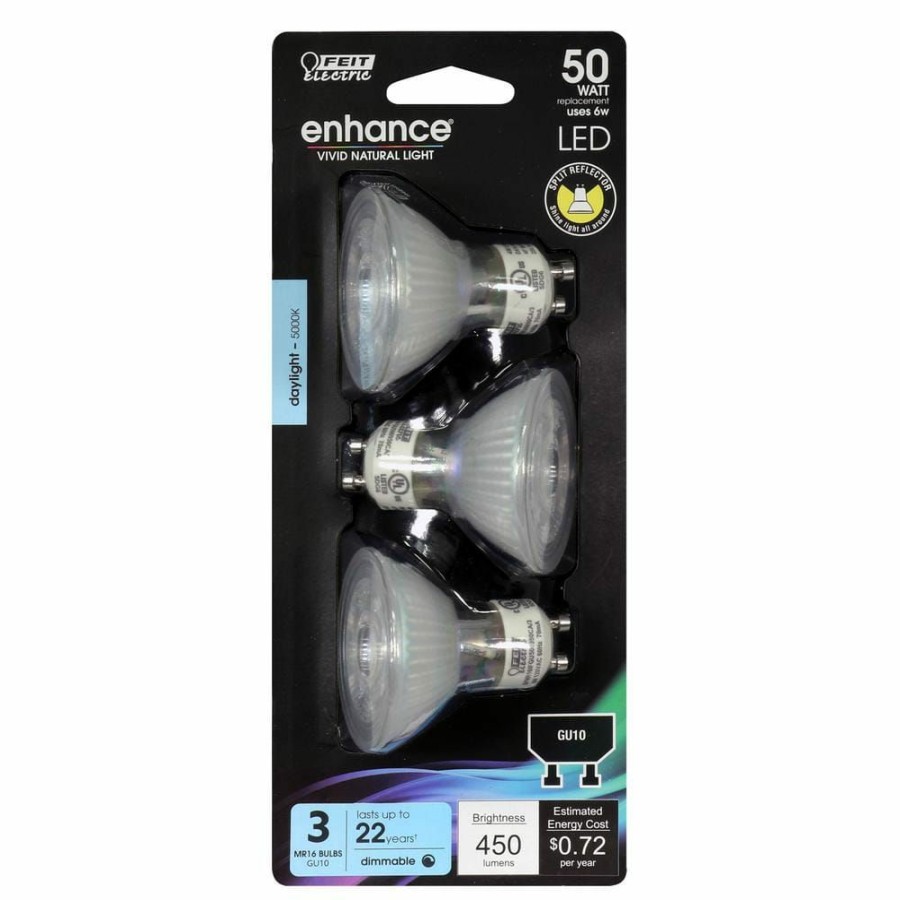 Light Bulbs * | 50-Watt Equivalent Mr16 Gu10 Dimmable Recessed Track Lighting 90+ Cri Frosted Flood Led Light Bulb, Daylight (3-Pack) By Feit Electric