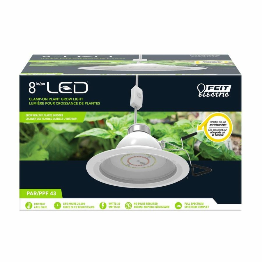 Commercial Lighting * | 8 In. 32-Watt Clamp Mount White Full Spectrum Led Non-Dimmable Indoor Plant Grow Light, Cool White By Feit Electric