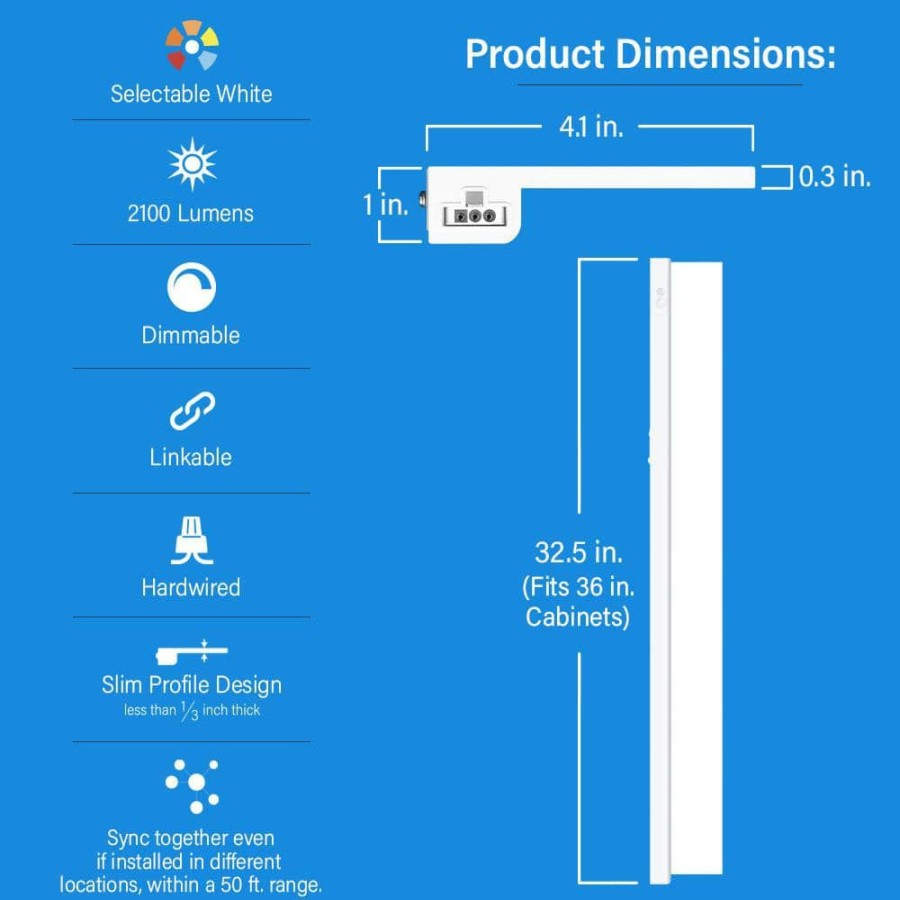 Cabinet Lights * | Onesync 32.5 In. (Fits 36 In. Cabinet) 2-Light Direct Wire Under Cabinet Light With Wireless Remote Control By Feit Electric