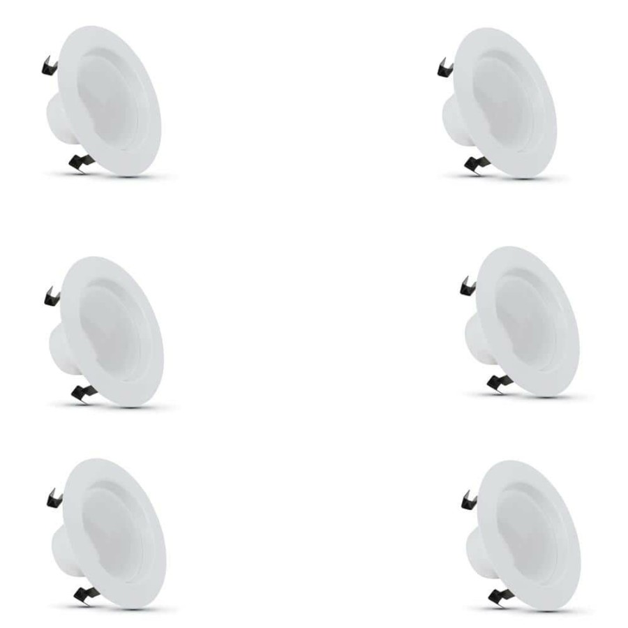 Recessed Lighting * | 4 In. 75-Watt Equivalent Bright White 3000K High Output Cec Integrated Led Retrofit White Recessed Light Trim (6-Pack) By Feit Electric