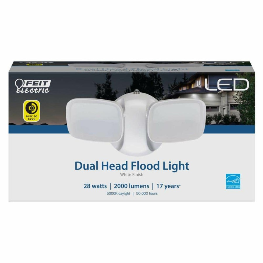 Outdoor Lighting * | 9 In. 28-Watt White Dusk To Dawn Photocell Sensor Outdoor Integrated Led Security Dual Head Flood Area Light (6-Pack) By Feit Electric