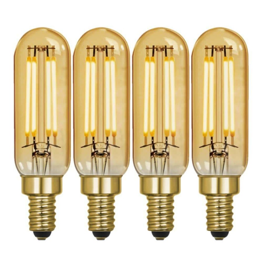 Light Bulbs * | 40-Watt Equivalent T6 Dimmable Straight Filament Amber Glass E12 Candelabra Vintage Led Light Bulb, Warm White (4-Pack) By Feit Electric