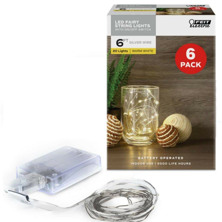 Cabinet Lights * | 20-Light 6 Ft. Indoor Led Silver Wire Warm White Battery Operated Fairy String Light (36-Pack) By Feit Electric