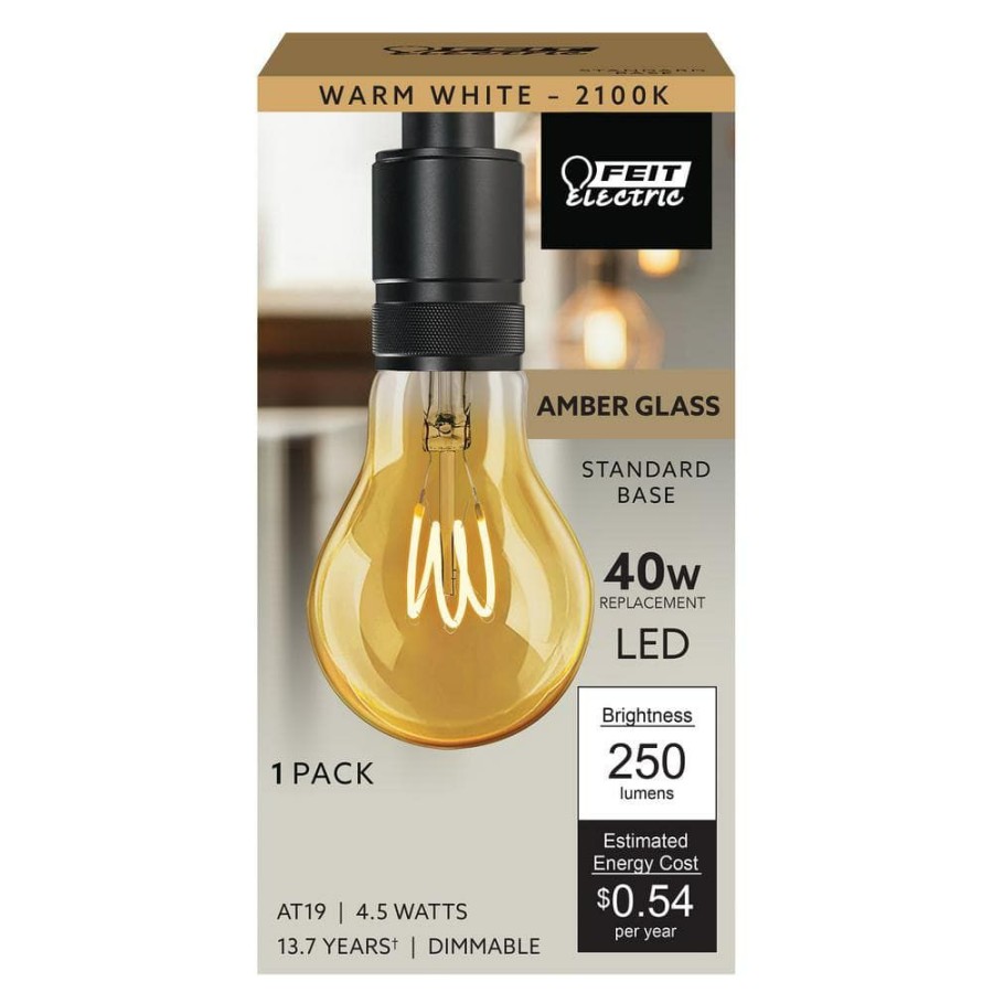 Light Bulbs * | 40-Watt Equivalent A19 Dimmable H Shape Filament Amber Glass E26 Vintage Edison Led Light Bulb, Warm White By Feit Electric