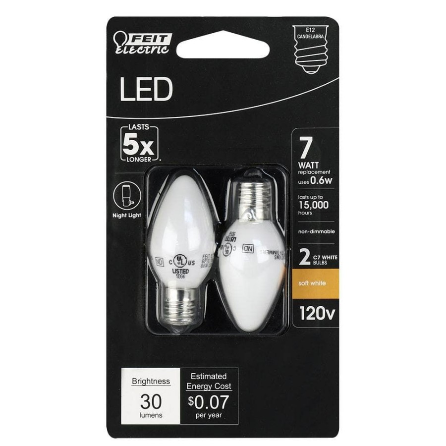 Light Bulbs * | 7-Watt Equivalent C7 2700K White Led E12 Night Light Bulb (2-Pack) By Feit Electric