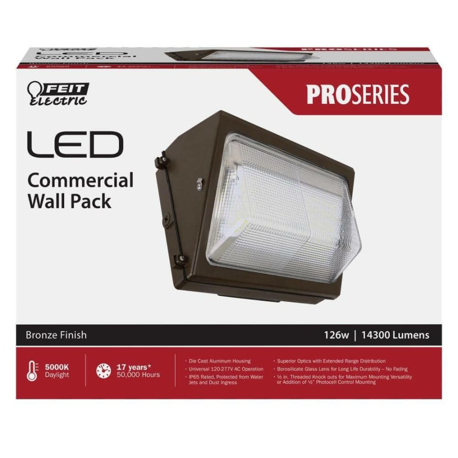 Outdoor Lighting * | 15 In. 126-Watt Integrated Led Bronze Outdoor Security Commercial Wall Pack Light, Daylight 5000K (2-Pack) By Feit Electric