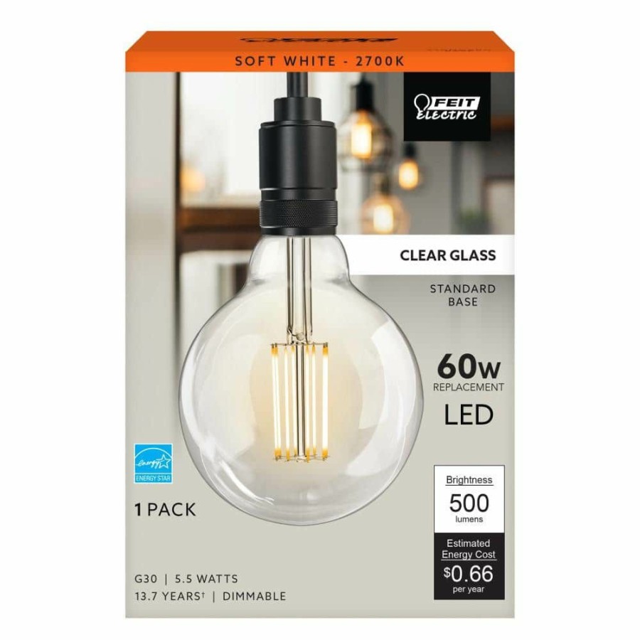 Light Bulbs * | 60-Watt Equivalent G30 Dimmable Cage Filament Clear Glass E26 Vintage Edison Led Light Bulb, Soft White By Feit Electric