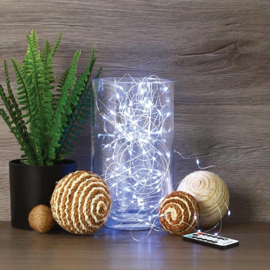 Cabinet Lights * | 100-Light 30 Ft. Indoor Led Silver Wire Usb Cool White Or Battery Operated Fairy String Light With Remote By Feit Electric