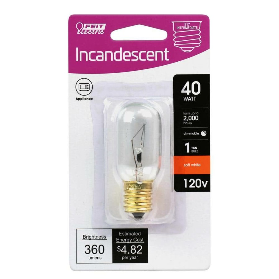 Light Bulbs * | 40-Watt Soft White (2700K) T8 Intermediate E17 Base Dimmable Incandescent Appliance Light Bulb By Feit Electric