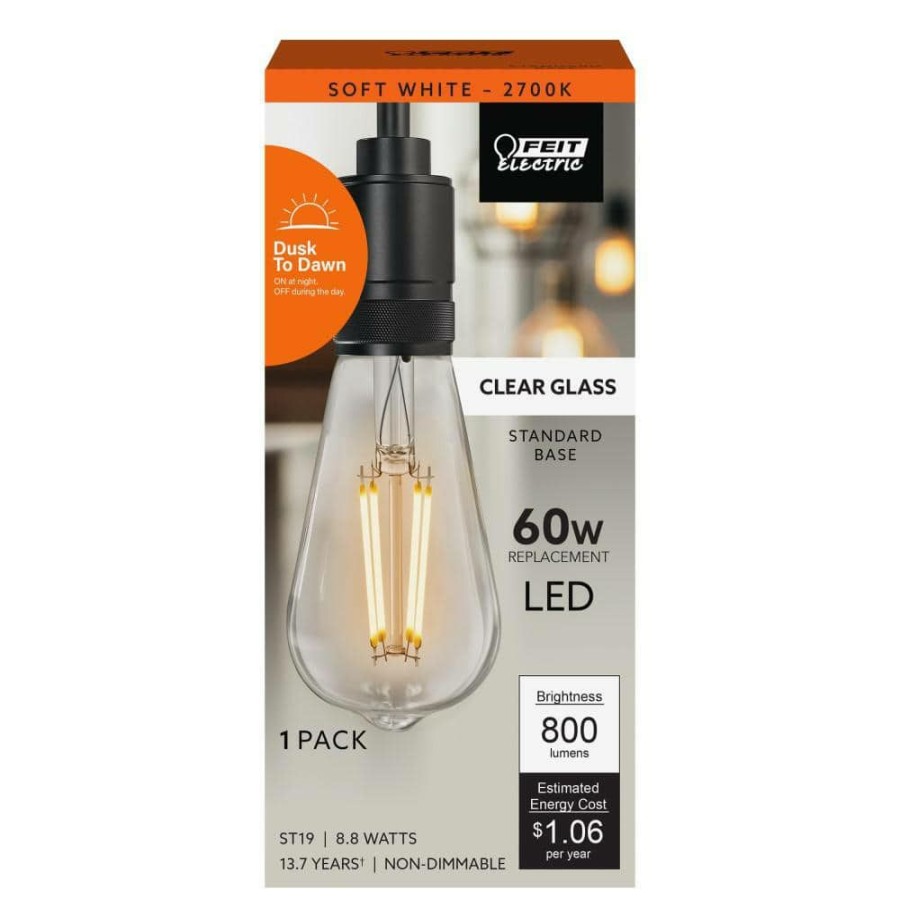 Light Bulbs * | 60-Watt Equivalent St19 Straight Filament Dusk To Dawn Clear Glass E26 Vintage Edison Led Light Bulb, Soft White By Feit Electric