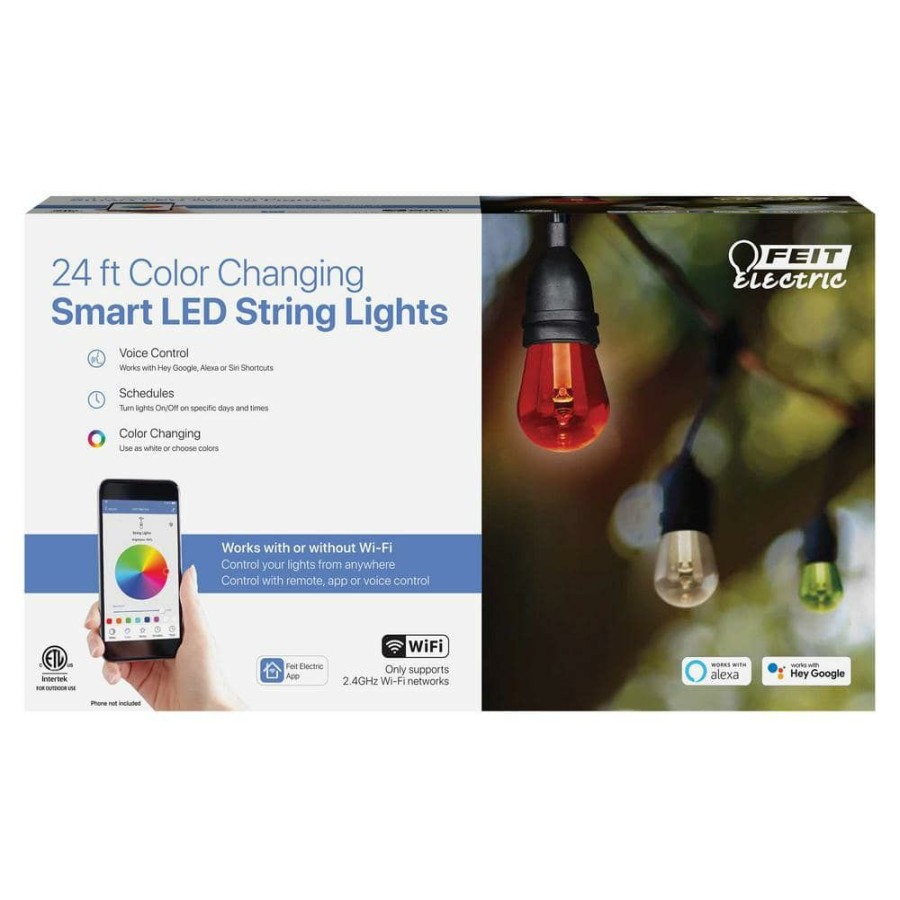 Cabinet Lights * | 12-Light 24 Ft. Outdoor Plug-In Led Color Smart Wi-Fi Connected Wireless String Light W/Remote No Hub Required By Feit Electric