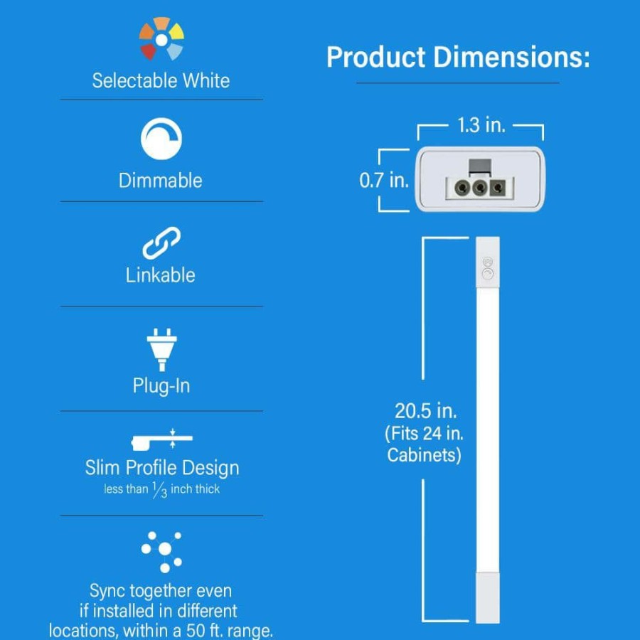 Cabinet Lights * | 20.5 In. (Fits 24 In. Cabinet) Plug-In Integrated Led Linkable Onesync Under Cabinet Light W/ Wireless Remote Control By Feit Electric