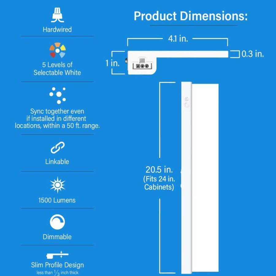 Cabinet Lights * | 20.5 In. (Fits 24 In. Cabinet)Direct Wire Integrated Led White Linkable Onesync Under Cabinet Light Color Changing Cct By Feit Electric
