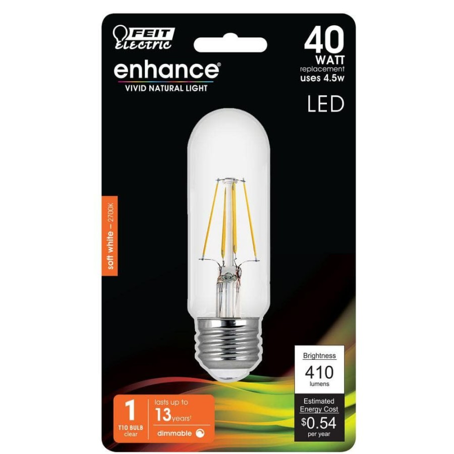 Light Bulbs * | 40-Watt Equivalent T10 Dimmable Filament Cec Title 20 Compliant Led 90+ Cri Clear Glass Light Bulb, Soft White By Feit Electric