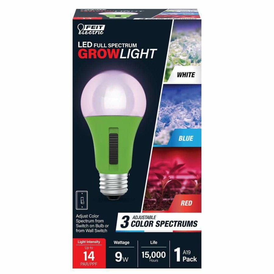 Garden Center * | 9-Watt A19 Selectable Spectrum For Seeding/Growing/Blooming Indoor Greenhouse Plant E26 Led Grow Light Bulb (1-Bulb) By Feit Electric