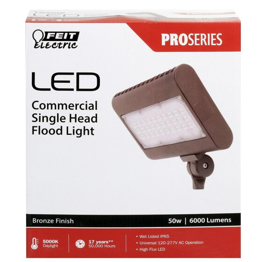 Outdoor Lighting * | 50-Watt Bronze Daylight Outdoor Security Commercial Grade Adjustable Head Integrated Led Flood Light By Feit Electric