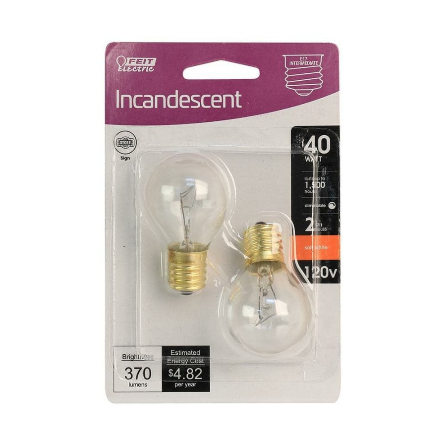 Light Bulbs * | 40-Watt Soft White (2700K) S11 Intermediate E17 Base Dimmable Incandescent Light Bulb (2-Pack) By Feit Electric