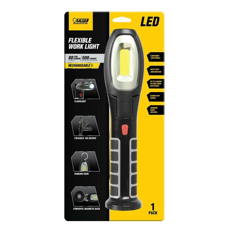 Commercial Lighting * | 500-Lumen Ultra Bright Cob Handheld Rechargeable With Magnetic Base Swivel Led Work Light (12-Pack) By Feit Electric