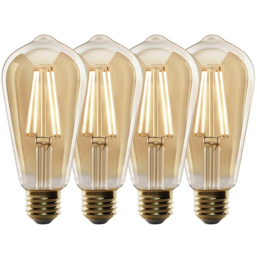 Light Bulbs * | 60W Equivalent St19 Dimmable Straight Filament Amber Glass Vintage Edison Led Light Bulb, Warm White (4-Pack) By Feit Electric