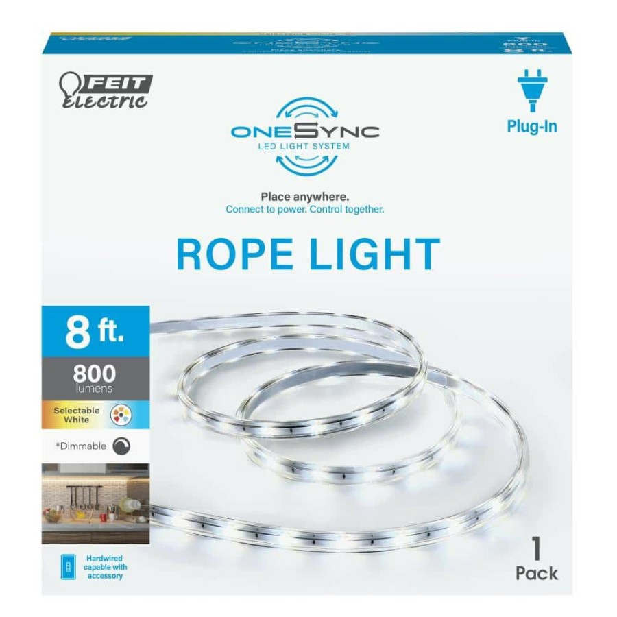 Outdoor Lighting * | 8 Ft. Plug-In Integrated Led White Rope Light Linkable Onesync With Color Changing Cct Selectable (12-Pack) By Feit Electric