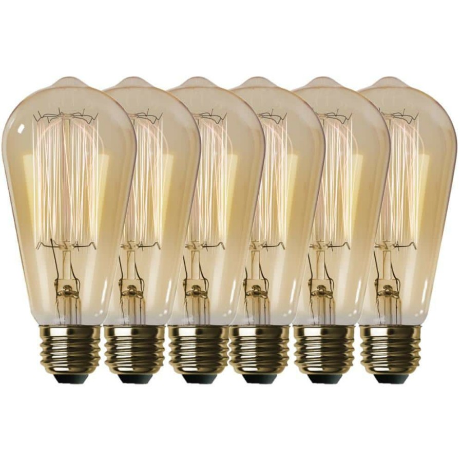 Light Bulbs * | 60-Watt St19 Dimmable Cage Filament Amber Glass E26 Incandescent Vintage Edison Light Bulb, Warm White (6-Pack) By Feit Electric