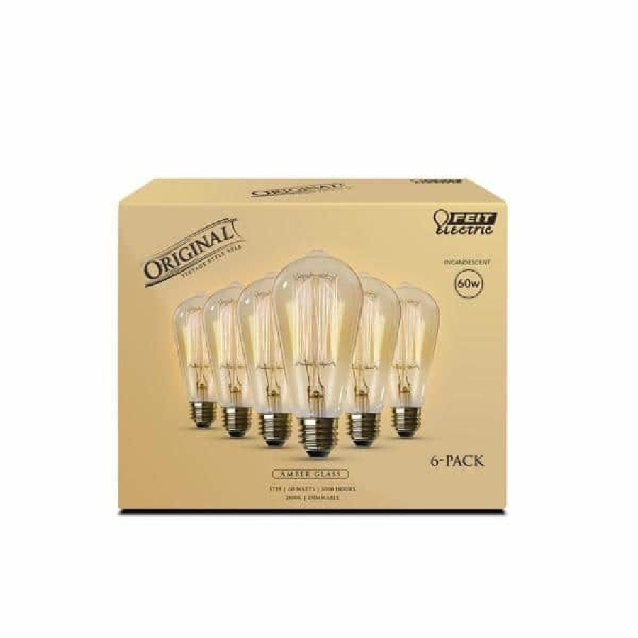 Light Bulbs * | 60-Watt St19 Dimmable Cage Filament Amber Glass E26 Incandescent Vintage Edison Light Bulb, Warm White (6-Pack) By Feit Electric