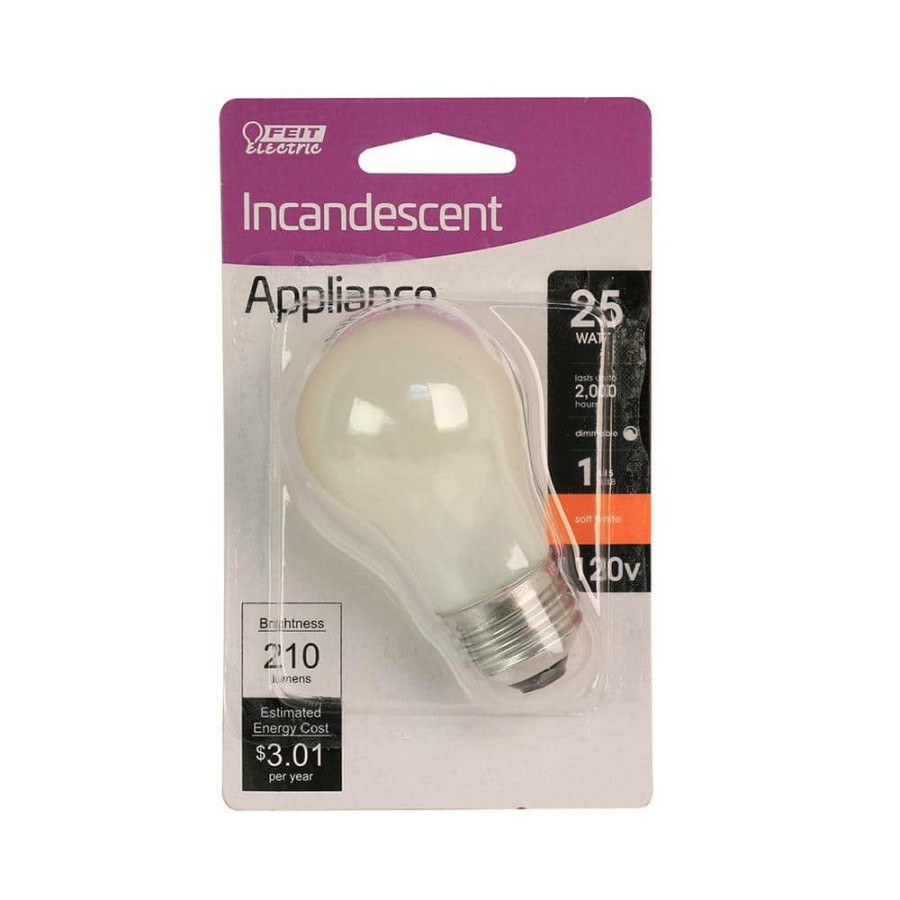 Light Bulbs * | 25-Watt Soft White (2700K) A15 Frosted Glass E26 Base Dimmable Incandescent Appliance Light Bulb By Feit Electric