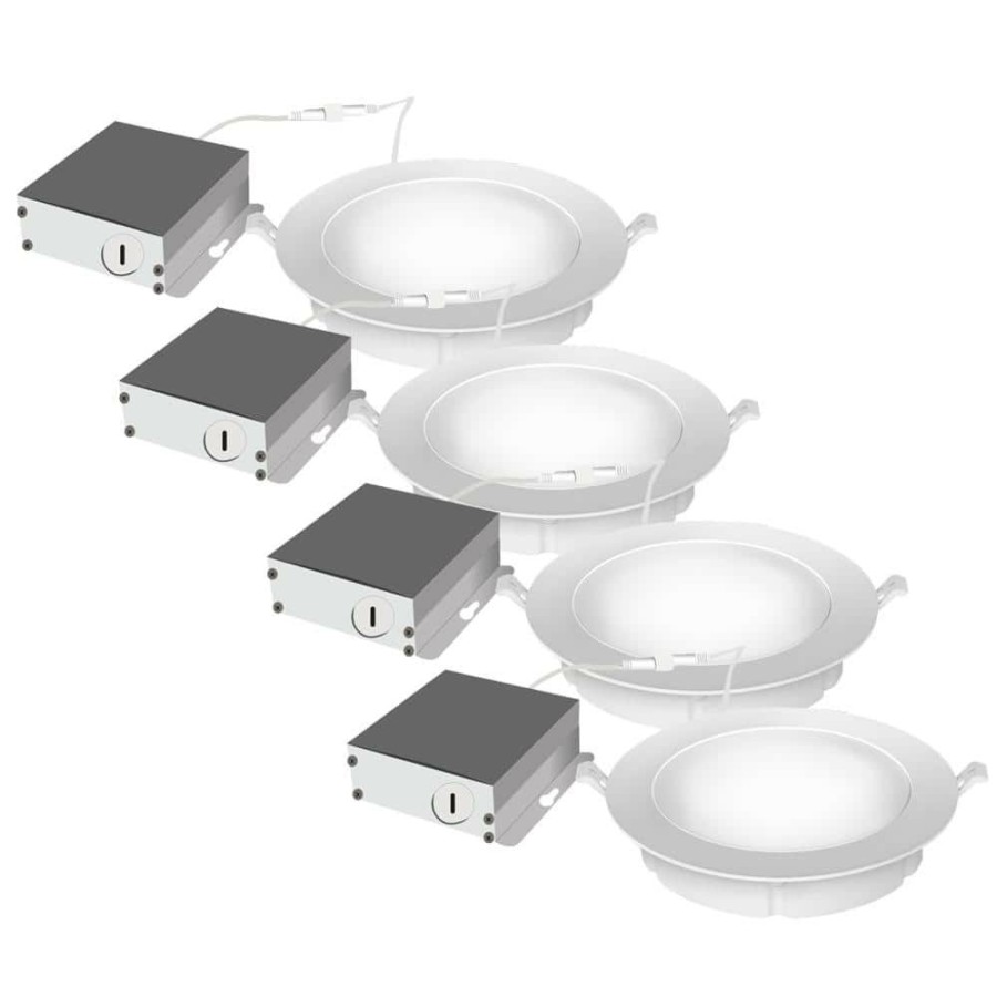 Recessed Lighting * | 4 In. 50W Equivalent Tunable Cct Canless Smart Wi-Fi Integrated Led White Recessed Light Trim Shallow Ceiling (4-Pack) By Feit Electric