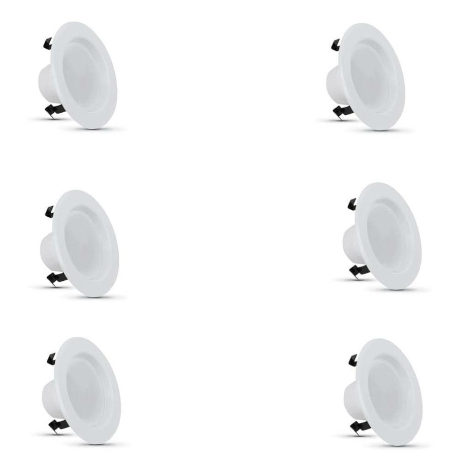 Recessed Lighting * | 4 In. 50-Watt Equivalent Soft White (2700K) Cec White Integrated Led Retrofit Recessed Retrofit Trim Downlight (6-Pack) By Feit Electric