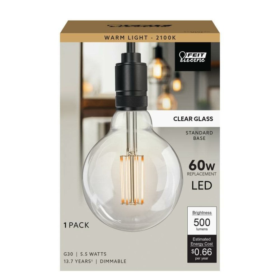 Light Bulbs * | 60-Watt Equivalent G30 Dimmable Cage Filament Clear Glass E26 Vintage Edison Led Light Bulb, Warm White By Feit Electric