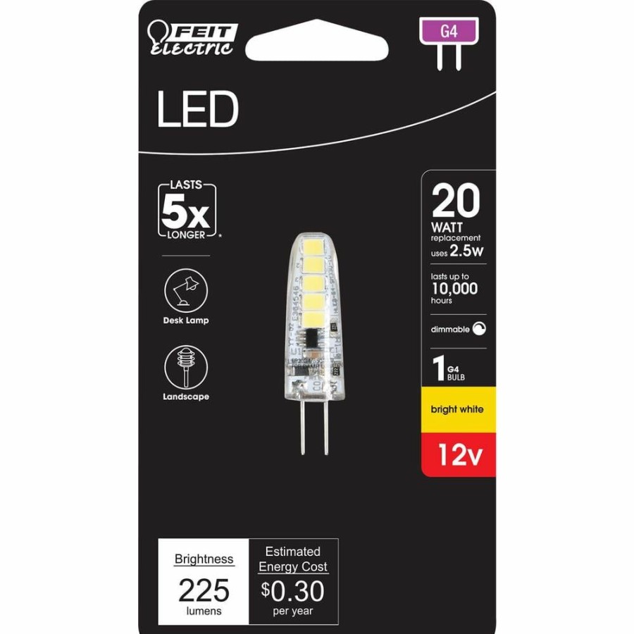 Light Bulbs * | 20-Watt Equivalent T4 G4 Bi-Pin Base Landscape 12-Volt Led Light Bulb Bright White (3000K) By Feit Electric