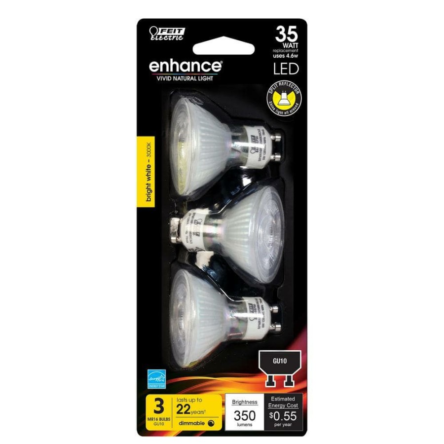 Light Bulbs * | 35-Watt Equivalent Bright White (3000K) Mr16 Gu10 Bi-Pin Base Led Light Bulb (3-Pack) By Feit Electric