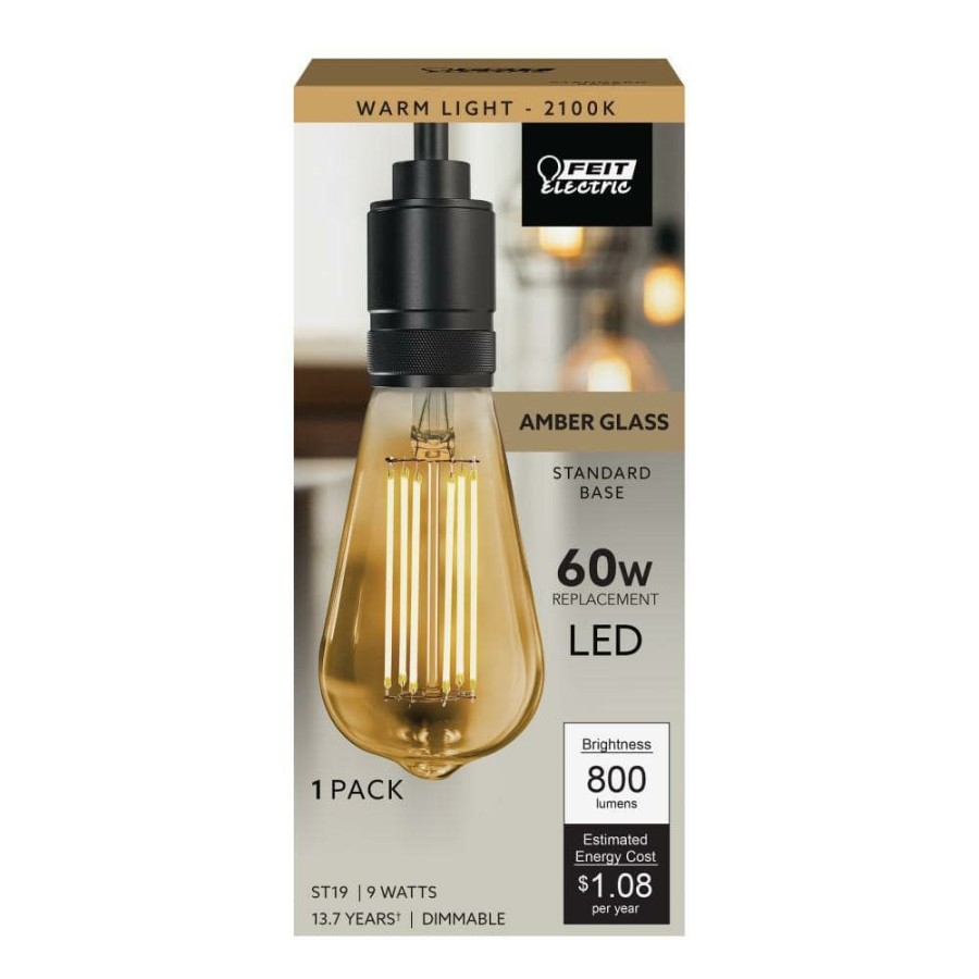 Light Bulbs * | 60-Watt Equivalent St19 Dimmable Straight Filament Amber Glass Vintage Edison Led Light Bulb, Warm White By Feit Electric