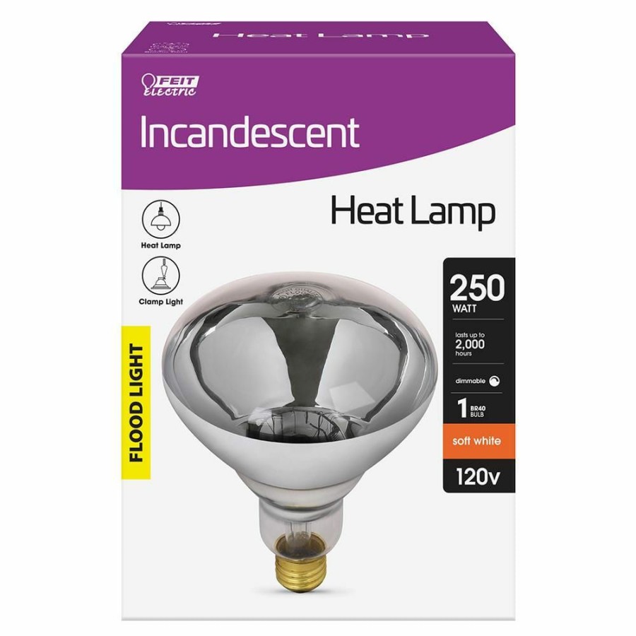 Light Bulbs * | 250-Watt Clear Br40 Dimmable Incandescent 120-Volt Infrared Heat Lamp Light Bulb (1-Bulb) By Feit Electric