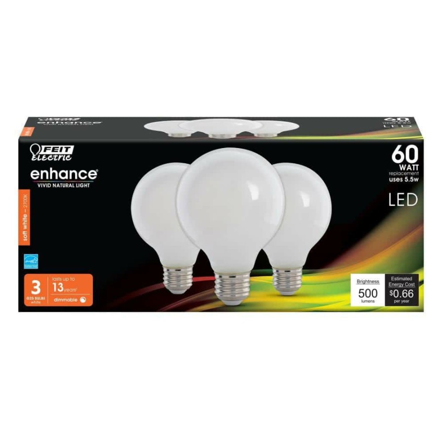 Light Bulbs * | 60-Watt Equivalent G25 Dimmable Filament Energy Star White Glass Led Light Bulb, Soft White (3-Pack) By Feit Electric