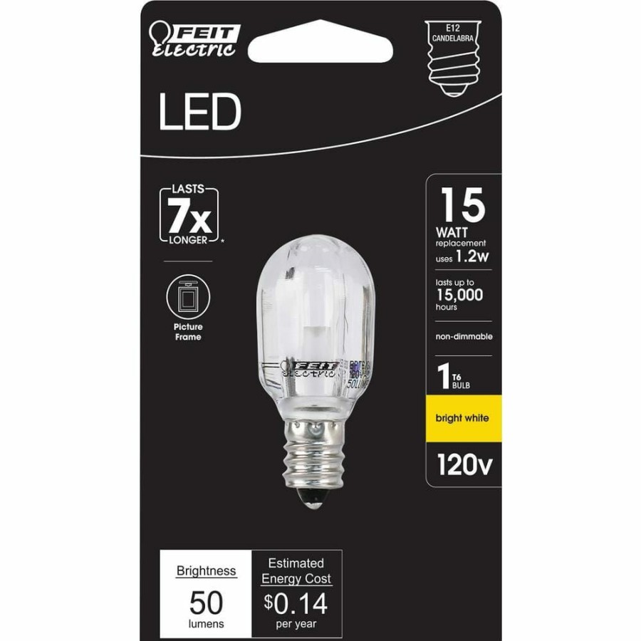 Light Bulbs * | 15-Watt T6 E12 3000K Bright White Equivalent Candelabra Base Led Light Bulb By Feit Electric