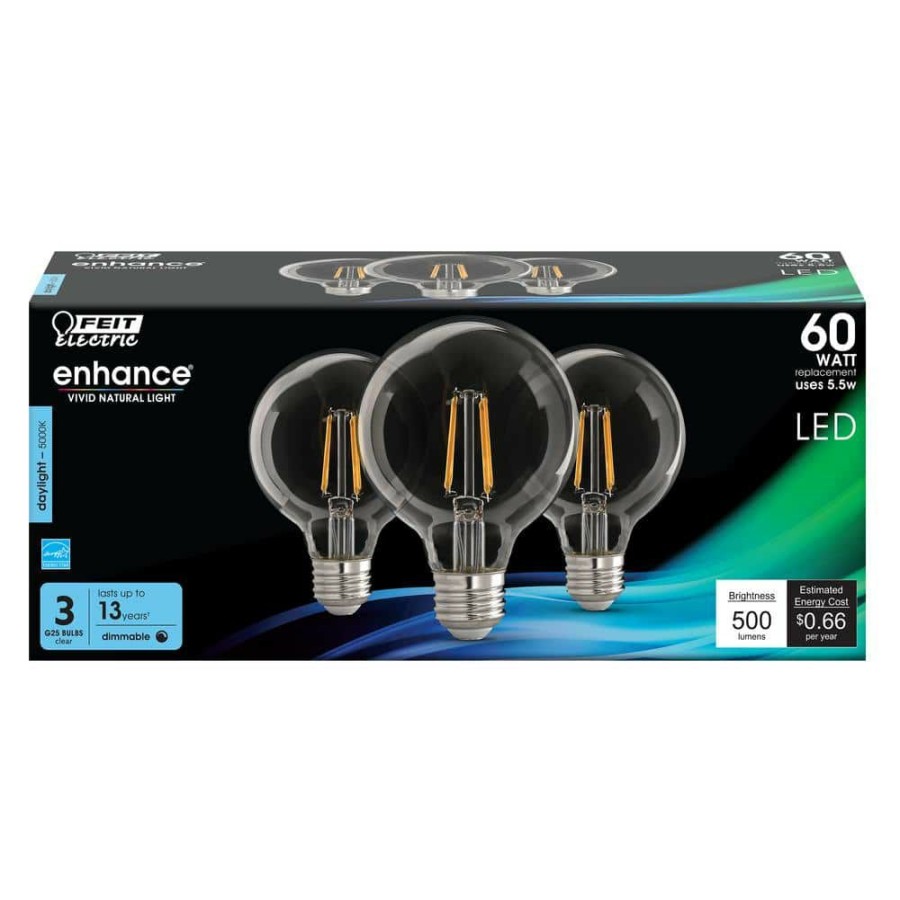 Light Bulbs * | 60-Watt Equivalent G25 Dimmable Filament Energy Star Clear Glass Led Light Bulb, Daylight (3-Pack) By Feit Electric