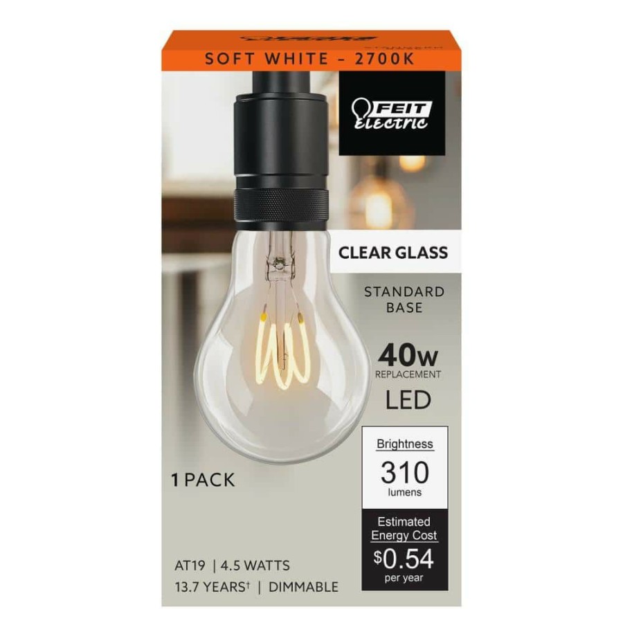 Light Bulbs * | 40-Watt Equivalent A19 Dimmable H Shape Filament Clear Glass E26 Vintage Edison Led Light Bulb, Soft White By Feit Electric