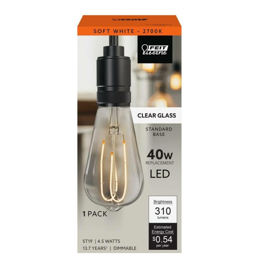 Light Bulbs * | 40-Watt Equivalent St19 Dimmable M Shape Filament Clear Glass Vintage Edison Led Light Bulb, Soft White By Feit Electric