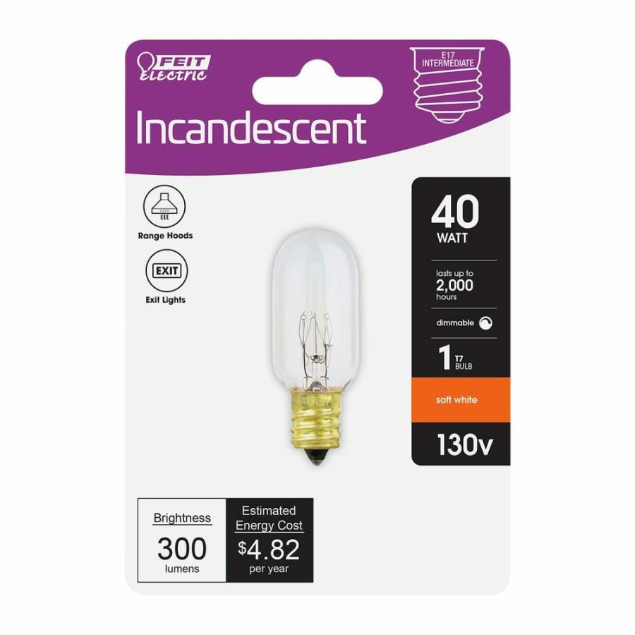 Light Bulbs * | 40-Watt Soft White (2700K) T7N Dimmable Intermediate E17 130-Volt Incandescent Light Bulb (1-Bulb) By Feit Electric