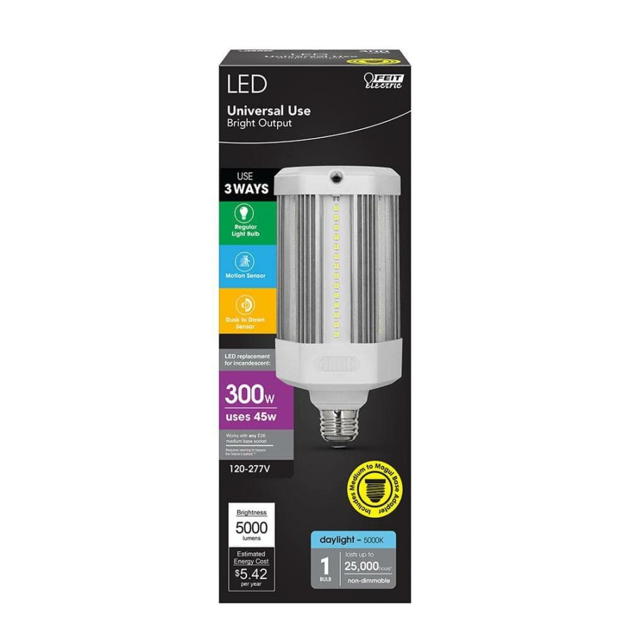 Light Bulbs * | 300W Equivalent Corn Cob Motion Activated & Dusk To Dawn High Lumen Hid Utility Led Light Bulb Daylight 5000K (1-Bulb) By Feit Electric