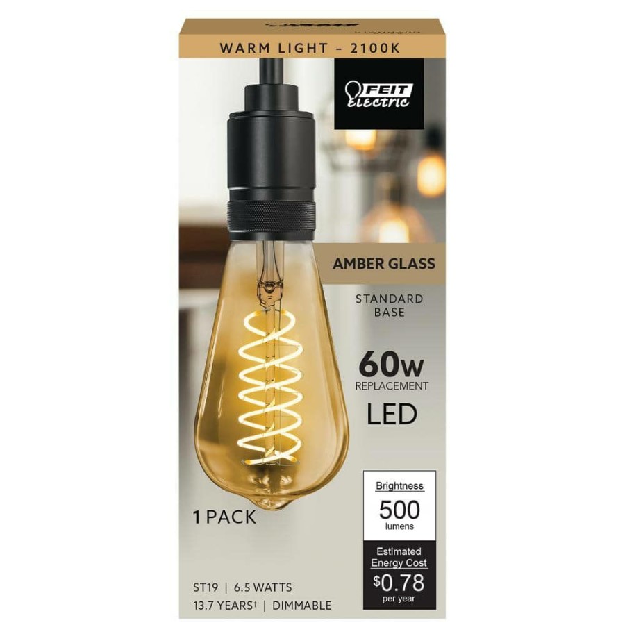 Light Bulbs * | 60-Watt Equivalent St19 Dimmable Spiral Filament Amber Glass E26 Vintage Edison Led Light Bulb, Warm White By Feit Electric