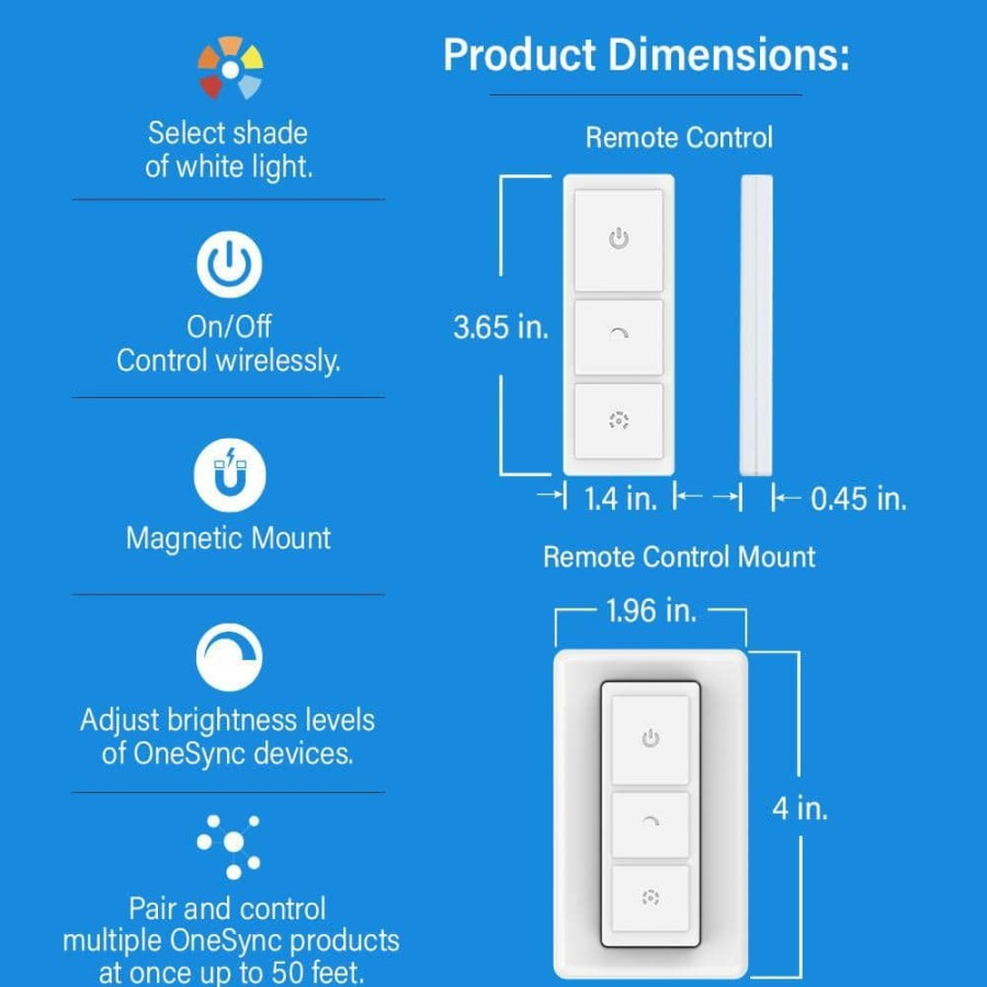 Cabinet Lights * | White Under Cabinet Wireless Remote Control Handheld With Mount Connector Cord, Batteries Included By Feit Electric