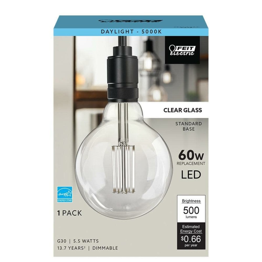 Light Bulbs * | 60-Watt Equivalent G30 Dimmable Cage Filament Clear Glass E26 Vintage Edison Led Light Bulb, Daylight By Feit Electric