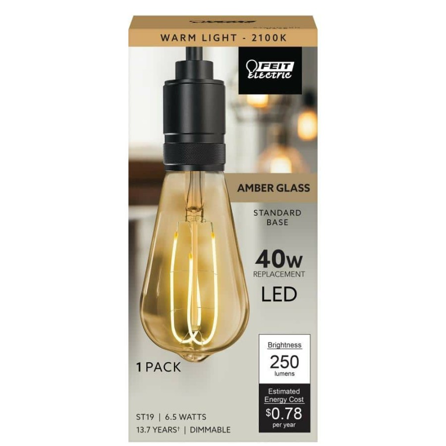 Light Bulbs * | 40-Watt Equivalent St19 Dimmable M Shape Filament Amber Glass Vintage Edison Led Light Bulb, Warm White By Feit Electric