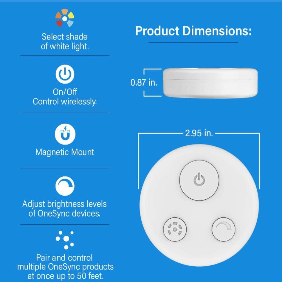 Cabinet Lights * | White Under Cabinet Wireless Remote Control Mountable Disc Connector Cord, Batteries Included By Feit Electric