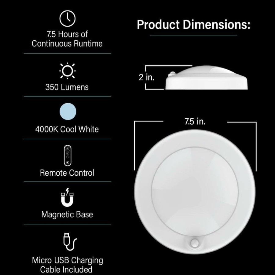 Cabinet Lights * | 7.5 In. White 35-Wh Rechargeable With Remote Control Led Ceiling Fixture Light, 4000K Cool White By Feit Electric